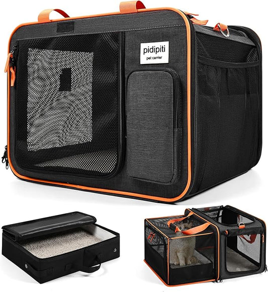 20 x 14 x 14 Expandable cat car Travel Carrier for 1 Small-Medium cat,with a Portable Leakproof Small cat Litter Box