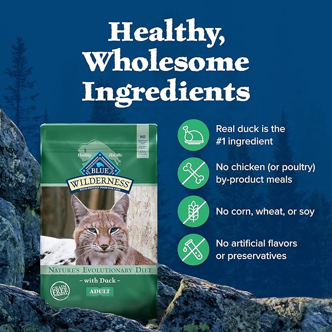 Blue Buffalo Wilderness Duck Supports Health and Wellness High-Protein & Grain-Free Healthy Adult Dry Cat Food 11 lbs.
