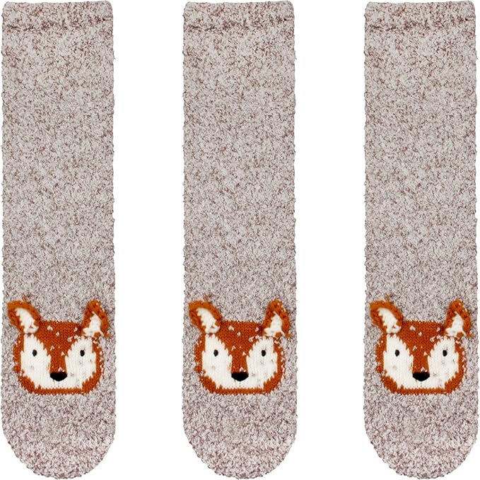 BambooMN Super Soft Warm Cute Furry Animal Non-Slip Fuzzy Cozy Fluffly Crew Winter Home Socks, Value Pack