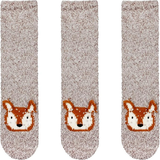 BambooMN Super Soft Warm Cute Furry Animal Non-Slip Fuzzy Cozy Fluffly Crew Winter Home Socks, Value Pack