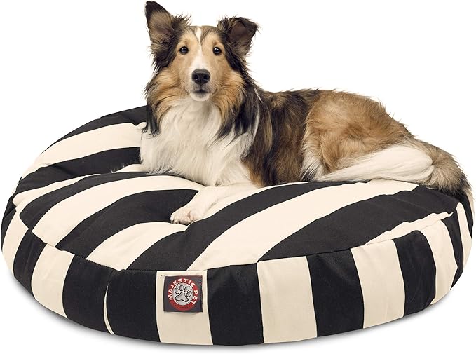 Black Vertical Stripe Medium Round Indoor Outdoor Pet Dog Bed With Removable Washable Cover By Majestic Pet Products