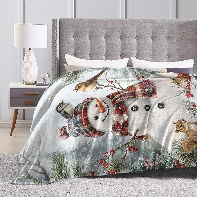 Winter Snowman Blanket Soft Cozy Snowman Plush Throw Blanket Super Warm Fleece Fuzzy Bedding Blanket for Kids Girls Boys Women Bed Decor Stuff 40"X50"