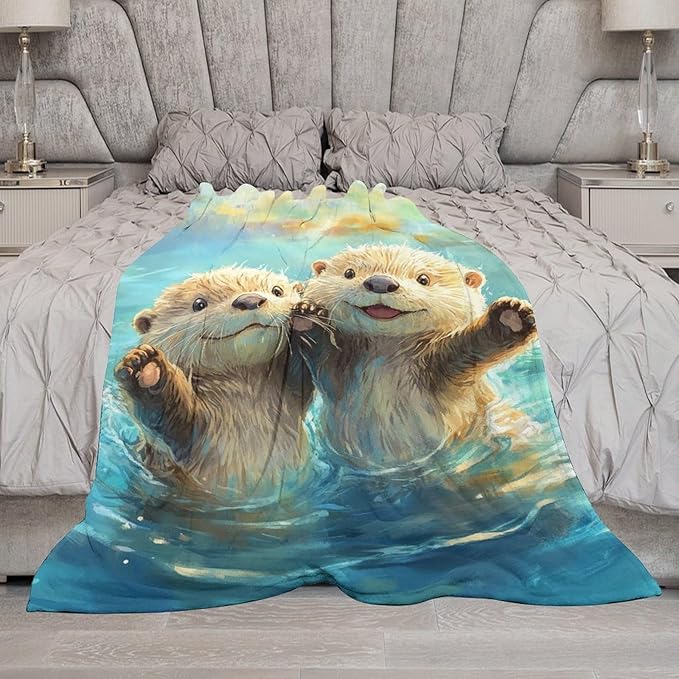 Otter Gifts for Girls, Boys & Kids - Otter Lover Throw Blankets, Soft & Warm Fleece & Flannel Plush Blankets for Bed, Sofa, Couch - 40"x50"