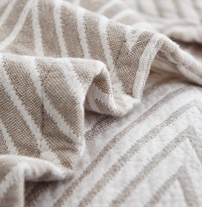 MEJU Muslin Crey Checks Stripes Triange Reversible Throw Blanket for Bed Sofa Couch 100% Combed Cotton 3 Layer Soft Warm Quick Dry Bedspread Throw Blanket Bed Coverlet Sheet Twin 60 in x 80 in