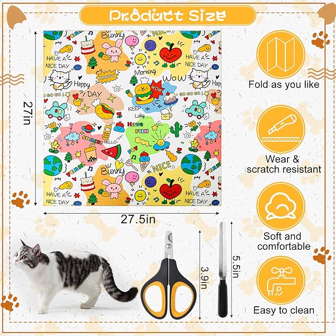 AIERSA Cat Wrap for Cutting Nails and Grooming, Cat Restraint Wrap for Nail Clipping, Self-Adhesive Fabric Cat Swaddle Burrito Wrap for Nail Trimming, Cat Grooming Supplies