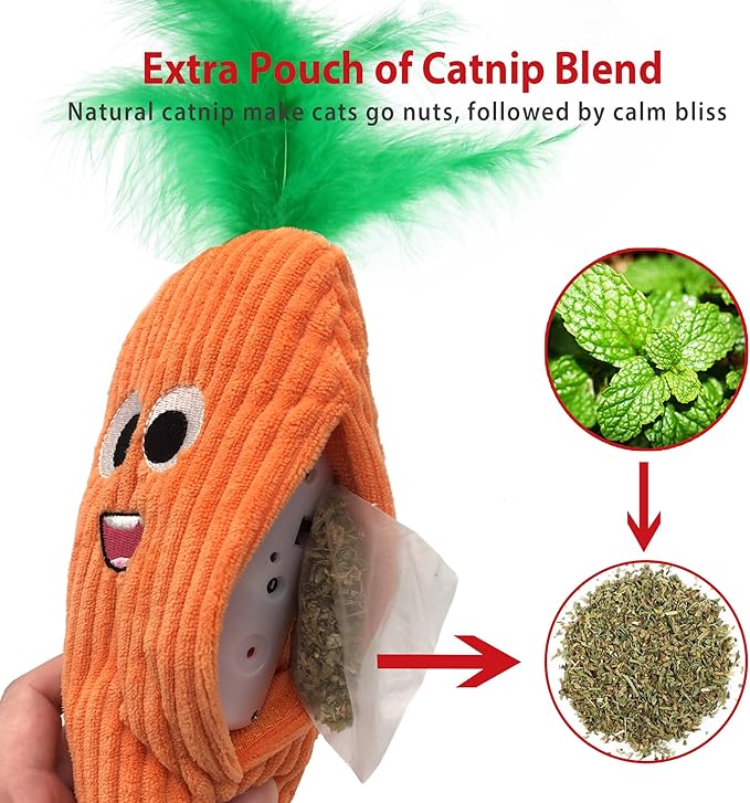 Gigwi Interactive Cat Toys, Rechargeable Flapping Carrot with SilverVine Catnip, Beating Tails Cat Toys for Indoor Cat, Touch Activated Best Gift For Birthday, Thanksgiving, Christmas, New Year