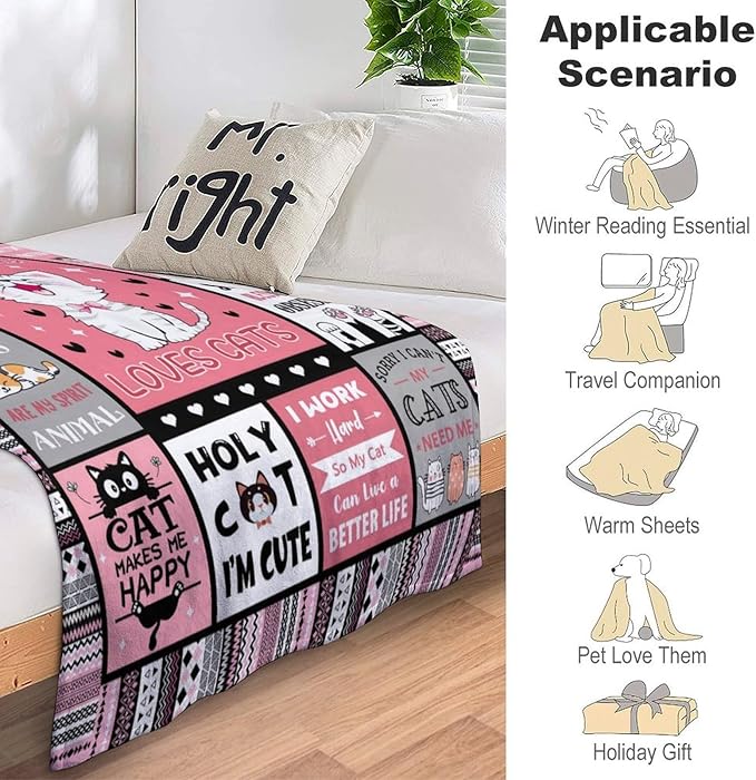 Cat Blanket Gifts for Girls Women Cats Gifts for Cat Lovers Soft Warm Cats Flannel Throw Blanket for Kids Adults 50"X40"