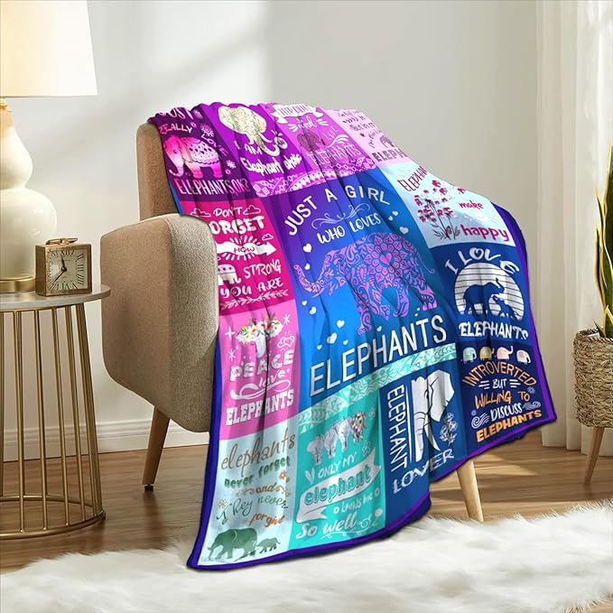 Elephant Blanket Ultra Soft Flannel Throw Blanket Lightweight Cozy Plush Blanket for Elephant Gifts for Lovers 50"X40"