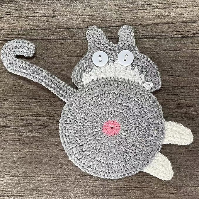 3PCS Cute Cat Coasters - Crochet Cat Gifts for Lovers, Funny Woven Coasters for Coffee & Tea