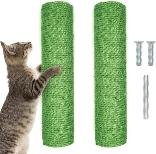 12 Inch Cat Scratching Posts Jute Rope Replacement Refill Accessories for Cats Tower Kittens Scratch Pole Perch Interactive Toys Carpeted Furniture Scratching Tree Indoor Wall 2 Pack, Green