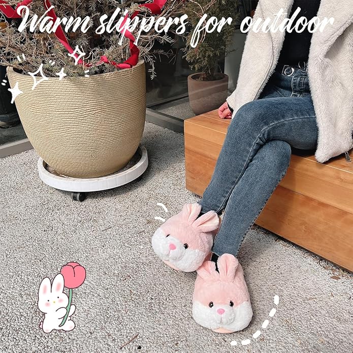 Caramella Bubble Classic Bunny Slippers for Women Funny Animal Novelty Slippers for Adults Cute Plush Rabbit Bedroom Slippers