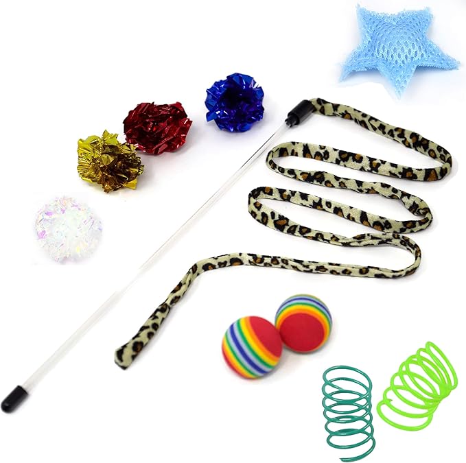 Youngever 24 Cat Toys Kitten Toys Assortments, 2 Way Tunnel, Cat Feather Teaser - Wand Interactive Feather Toy Fluffy Mouse, Crinkle Balls for Cat, Puppy, Kitty, Kitten
