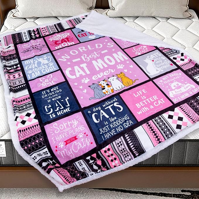 Cat Moms Sherpa Blanket for Cats Lovers Women Best Cat Mom Ever 50" X 60" Soft Throw Blanket Cats Themed Gifts for Women Girls