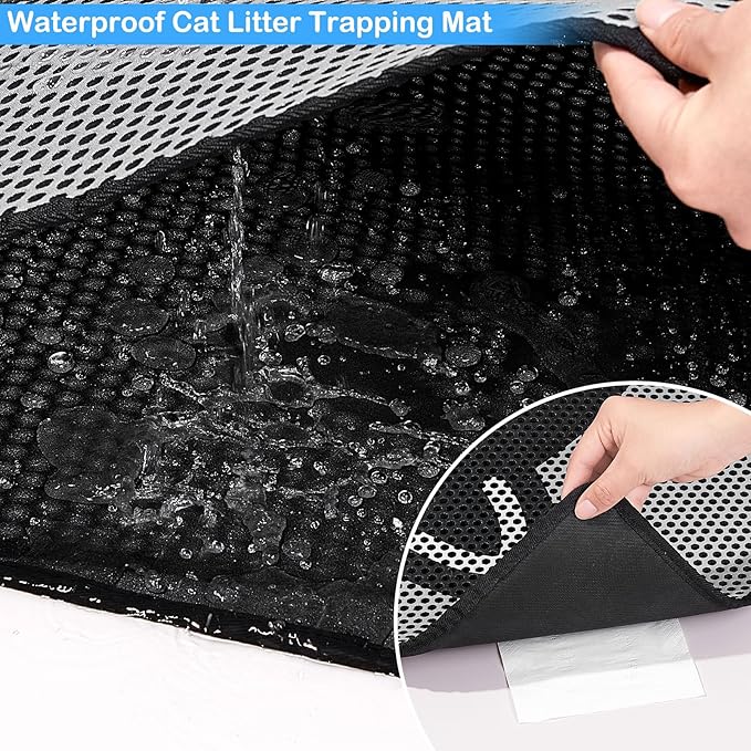 Bienbee Cat Litter Mat, 46"x27" Jumbo Litter Mat Double Layer Litter Trapping Mat,Reduces Tracking and Keeps Floors Clean, Black Cat XL