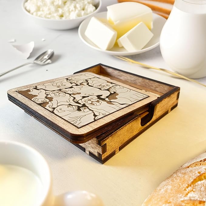 02 English Bulldog Dog Coaster - English Bulldog Dog Puzzle Wooden Coaster Set - Interlocking Jigsaw Drink Mats with Laser-Cut Design for English Bulldog Lovers