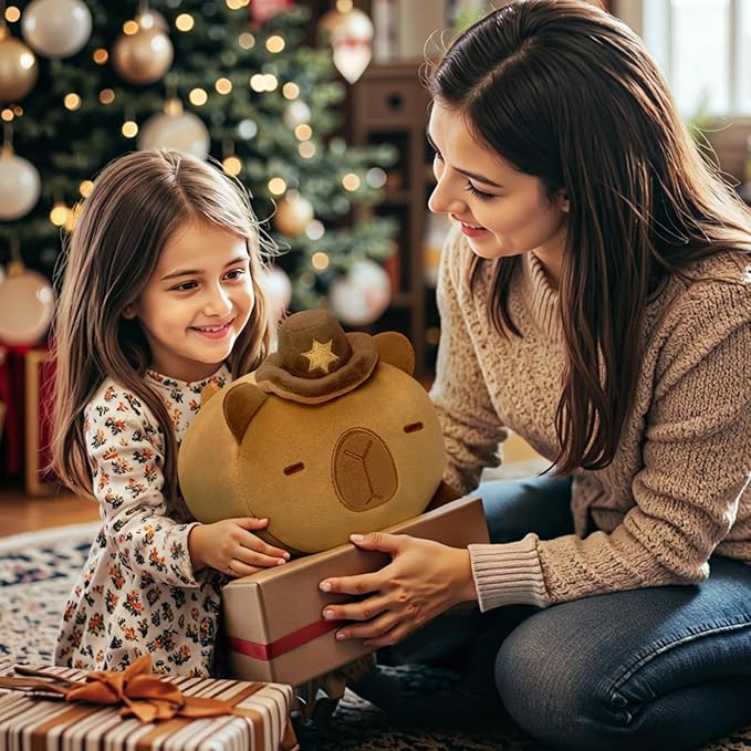 Capybara Plush, Cute Capybara Stuffed Animals with Cowboys Hat, Soft Plushies Cuddle Pillow, Cute Stuff Toys Gift for Girls Boys Toddler Males(8 Inch)