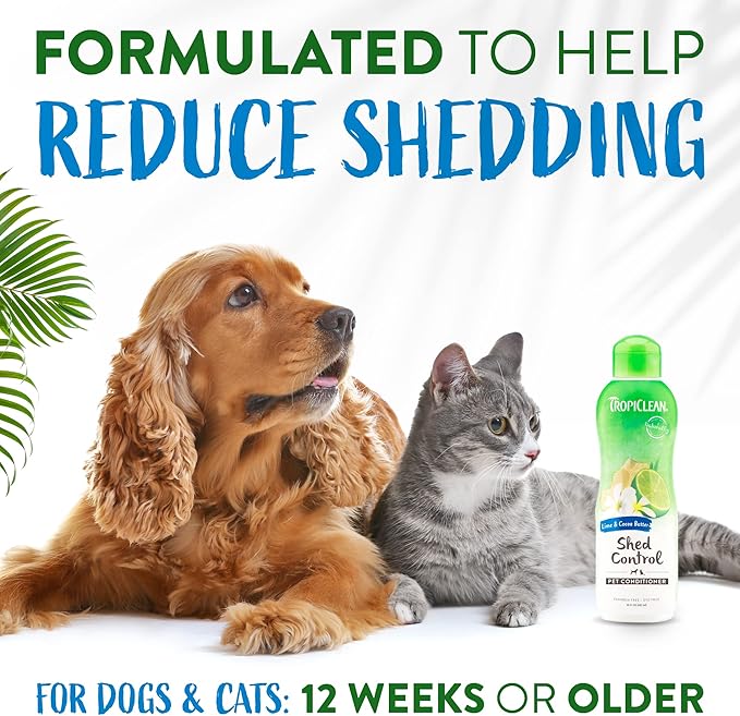 TropiClean Deshedding Cat & Dog Conditioner, Puppy & Kitten Safe, Reduces & Softens Coat, Lime & Coconut Scent, Made in the USA, 20oz.