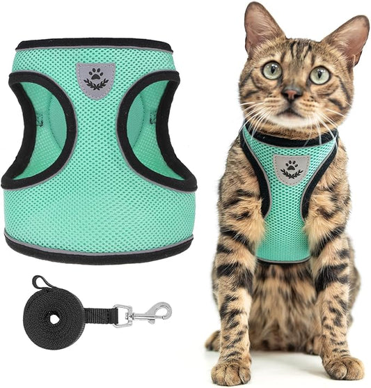 SCENEREAL Cat Harness and Leash Set Escape Proof, Adjustable Soft Air Mesh Cat Harnesses for Girls Boys, Reflective Light Cat Vest for Kitten Puppy Rabbit, Pet Vest Harnesses for Small Medium Big Cats