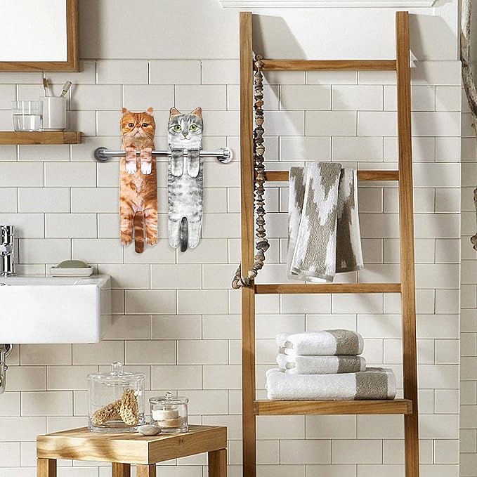 Funny Hand Towels for Bathroom Kitchen - Cute Decorative Cat Decor Hanging Washcloths Face Towels Super Absorbent Soft - Mothers Day Easter House Warming Birthday Gifts for Women Cat Lovers