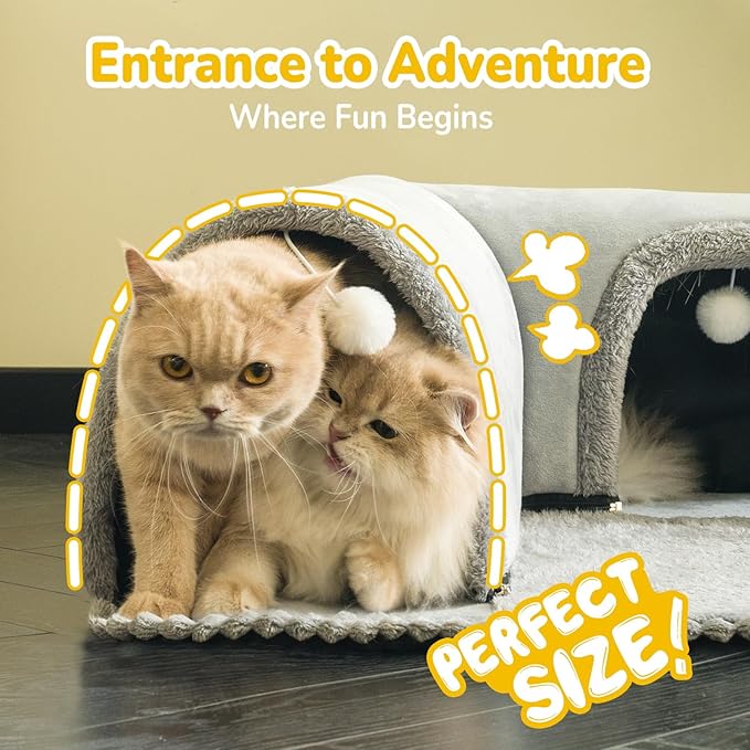 CATISM Cat Tunnel Bed, Cat Carpet Tunnel, Cat Tunnels for Indoor Cats, Cat Tunnel Rug, Detachable Cat Tunnel, Cat Bed Tunnel, Cat Tube 3 Ports + 2 Ceiling Balls + 1 Removable Feather Toys for Cats