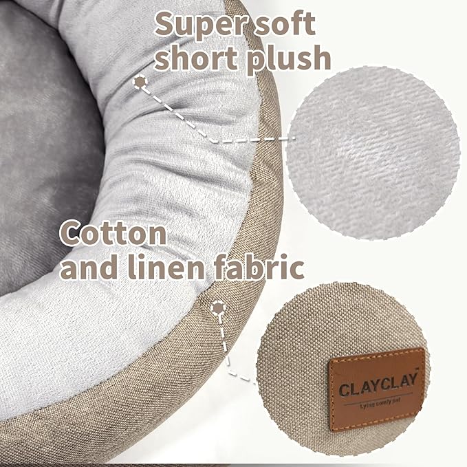 Cozy Round Cat Bed – Soft, Comfortable Cushion for Cats & Kittens – Non-Slip, Machine Washable, Plush Sleep Bed for Cats, Ideal for Resting & Napping (Khaki & Large)