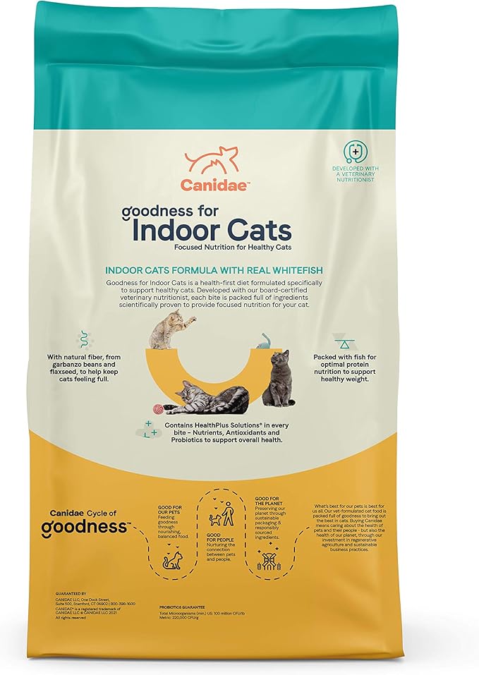 Canidae Goodness for Indoor Cats, Premium Adult Dry Cat Food with Real Whitefish, 10 lbs.
