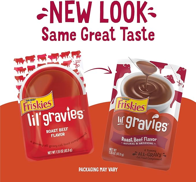 Purina Friskies Lil' Gravies Roast Beef Flavor Cat Food Complement Lickable Cat Treats - (Pack of 16) 1.55 oz. Pouches