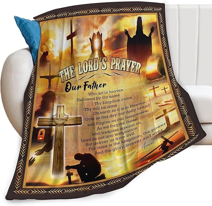 The Lord’s Prayer Print Blanket Christian Bible Verse Scripture Religious Faith Throw Blankets for Couch Sofa Bed Stuff Decor Gifts Fleece Plush Flannel Bedding for Lover Men Women Boys Girls 50"x60"