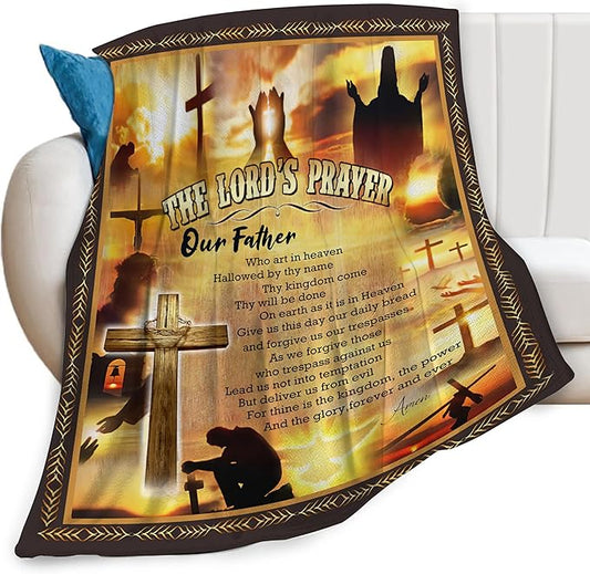 The Lord’s Prayer Print Blanket Christian Bible Verse Scripture Religious Faith Throw Blankets for Couch Sofa Bed Stuff Decor Gifts Fleece Plush Flannel Bedding for Lover Men Women Boys Girls 50"x60"