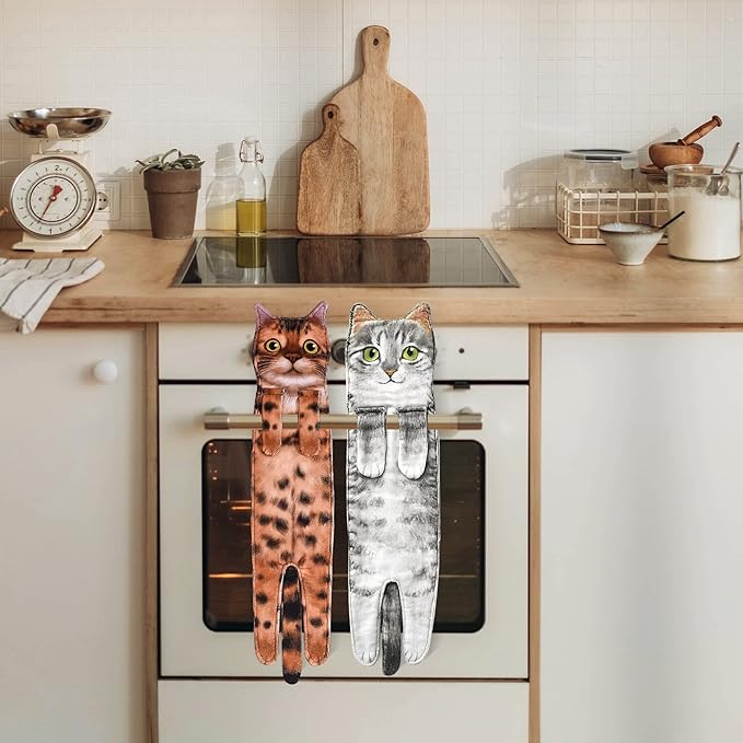 Cat Funny Hand Towels for Bathroom Kitchen- Cute Decorative Kitten Decor Hanging Face Towels- Unique Housewarming Valentines Mothers Birthday Gifts for Women Mom Cat Lovers