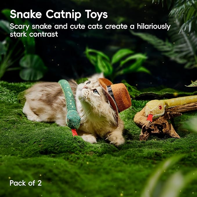 Potaroma Cat Toys Realistic Snake Catnip Crinkly Sound Toy 2 Pcs, Mesh Fabric for Teeth Cleaning, Interactive Kicker Toys for Indoor Kitten Exercise 20 Inches