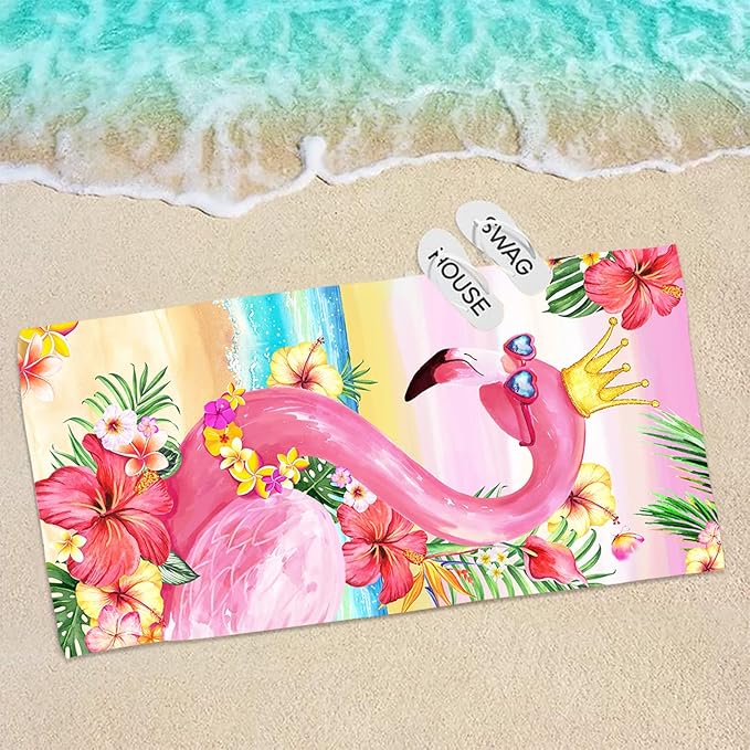 Bonsai Tree Flamingo Beach Towel, 30" x 60", Microfiber, Pink, Sand Proof, Quick Dry, Beach Towel for Women, Kids, Teens