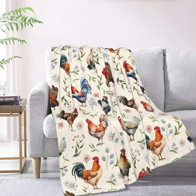 Cozy Cute Chicken Printed Flannel Blanket - Lightweight & Soft Throw for Kids, Adults, Couch, Bed, Sofa 60"x50"