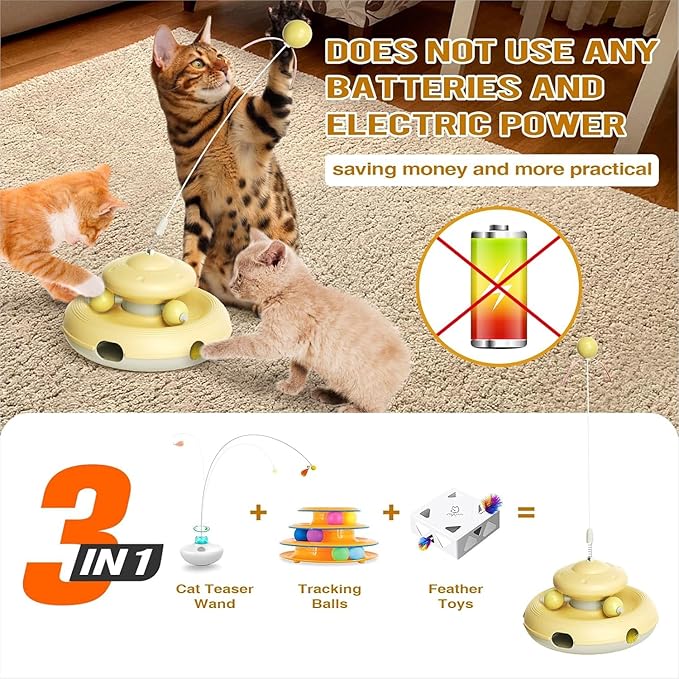 Cat Interactive Toys for Indoor Cats Dancer Supplies Bored Young Kitten Teaser Wand Feather Boredom Toy Weight Loss Kitty Tracking Balls Birthday Gift Adult Pet Enrichment Self Play High Energy Game 5