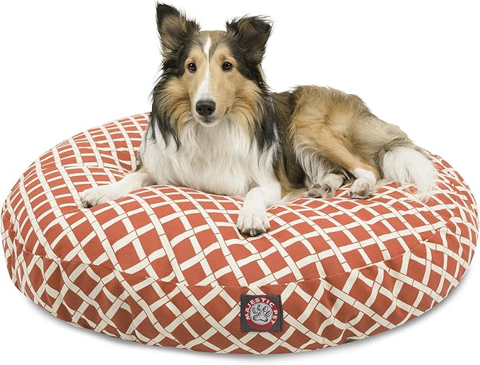Burnt Orange Bamboo Medium Round Indoor Outdoor Pet Dog Bed With Removable Washable Cover By Majestic Pet Products