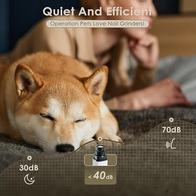 Dog Nail Grinder, Upgrade IP67 Waterproof 3-Speed LED Light-Small Medium and Large Cat and Dog Nail Trimmers Super Quiet, Rechargeable Pet Painless Nail Grinder, White
