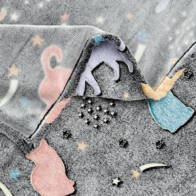 Sviuse Glow in The Dark Cat Blanket Gifts for Cats Lovers Soft Flannel Glow Throw for Girls Kids Luminous Blankets (50" X 60", Cat 9)