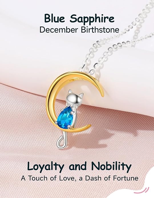 Birthstone Necklace for Women Girls, Cat Necklaces 925 Sterling Silver Teardrop Pendant 18K Gold-Plated Birthstone Jewelry Gifts for Birthday Easter