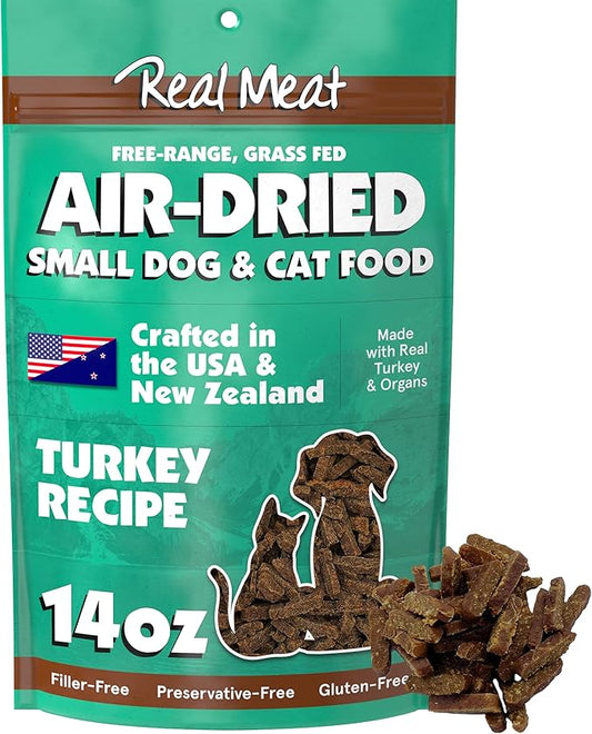 Real Meat Air Dried Cat Food & Dog Food w/Real Turkey - 14oz of USA-Crafted Grain-Free Dry Dog & Cat Food Sourced from Free-Range, Cage-Free Turkey - All Natural, High Protein Pet Food