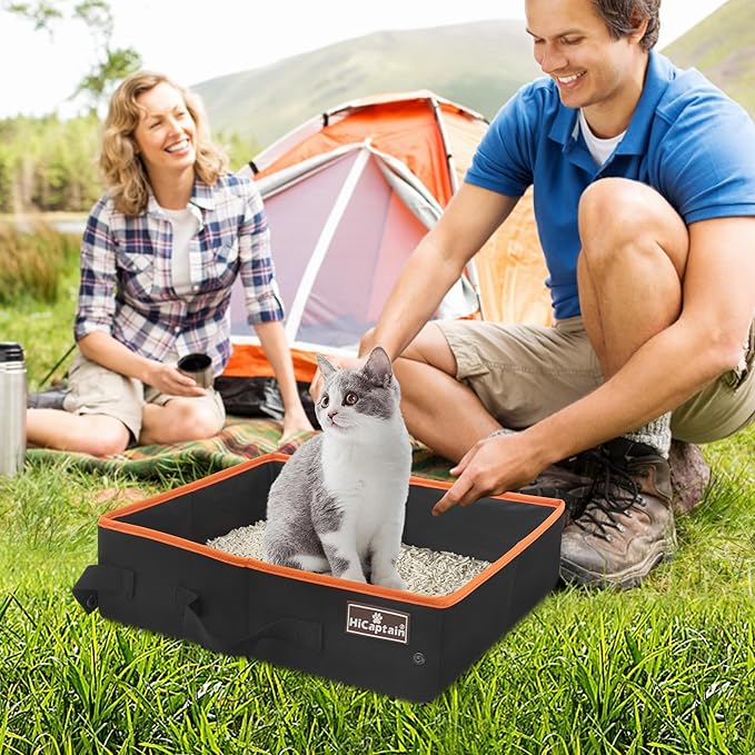 HiCaptain Portable Cat Litter Box, Foldable Litter Box for Travel in Car, Collapsible Toliet Tray Carrier for Small Medium Cats - Medium Black, 006M
