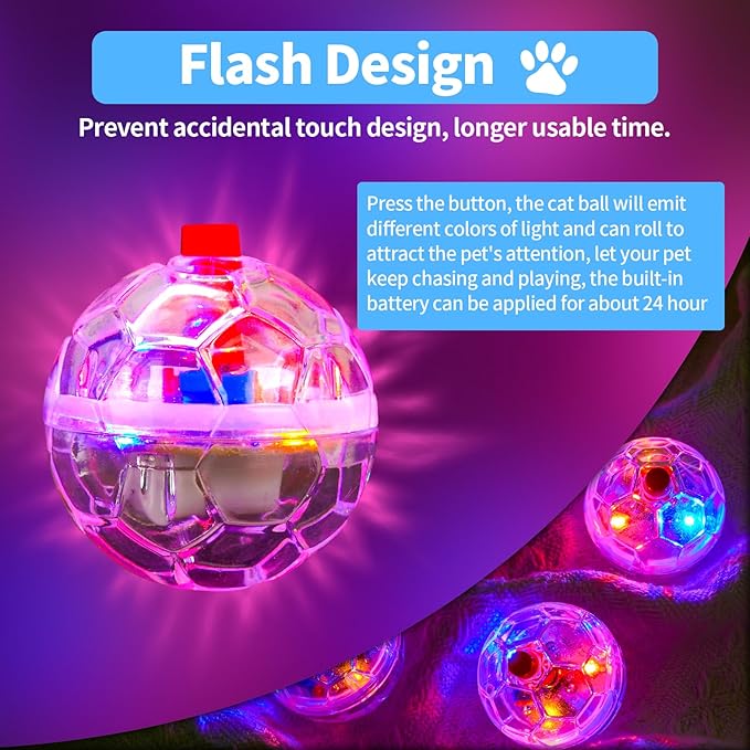 24 Piece Light Up Cat Balls Ghost Hunting Equipment, Indoor Motion-Activated Magic Cat Ball, Plastic Glowing Pet Toys