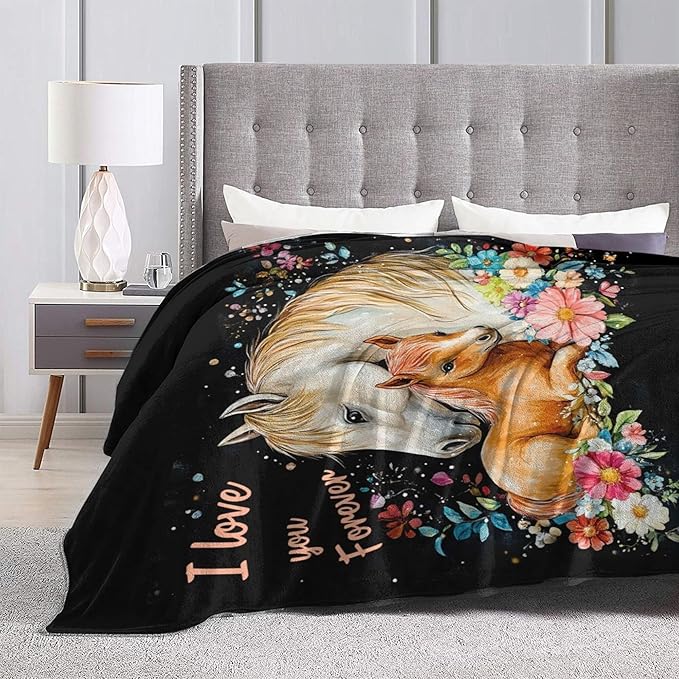Soft Cozy Horse Plush Throw Blanket - Super Warm Fleece Fuzzy Bedding Blanket for Kids, Girls, Boys & Women - 50"X60"