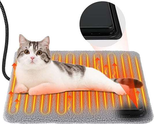 Outdoor Pet Heating Pad with Thermostat, 30W 15.7x12.6 In Extreme Weather Cat Pad, Waterproof Outdoor Warming Pet House Mat, Indoor Outdoor Cat Dog Heated Bed with Antibite Cord for Winter Insulated