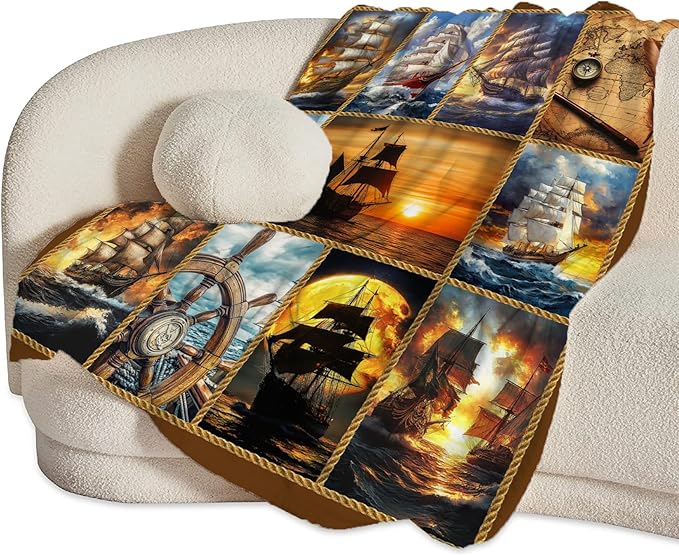 Nautical Throw Blanket Ultra Soft Cozy Navigation Sailboat Blanket Fleece Fuzzy Plush Nautical Lovers Decor Gifts for Women Girls Adults Couch Sofa 80"x60"