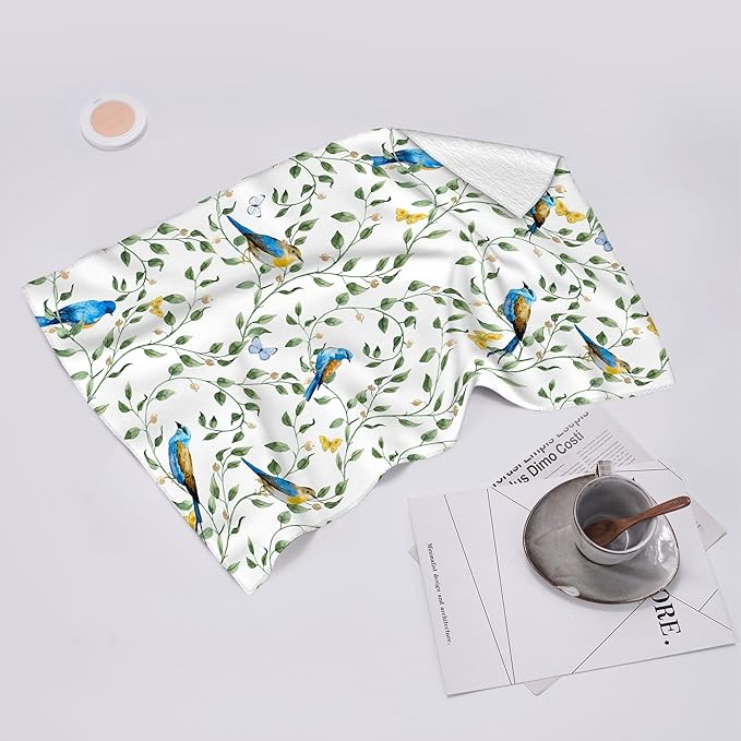 Blue Birds Kitchen Towels Sets of 2, Cute Botanic Absorbent Decorative Dish Towels Tea Towels Hand Towels for Kitchen Farmhouse Bar,Gifts for Bird Lovers,Kitchen Decor Accessories