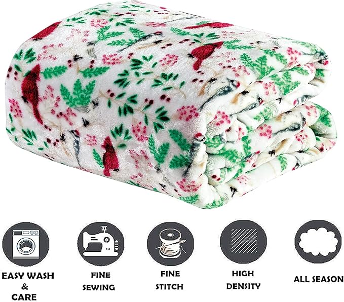 Elegant Comfort Luxury Velvet Super Soft Christmas Prints Fleece Blanket-Holiday Theme Home Décor Fuzzy Warm and Cozy Throws for Winter Bedding, Couch and Gift, 50 x 60 inch, Cardinal