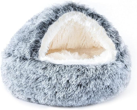 NOYAL Dog Bed Round Hooded Plush Cat Cave Donut Anti Anxiety Fluffy Dog Bed for Small Medium Dog and Cat