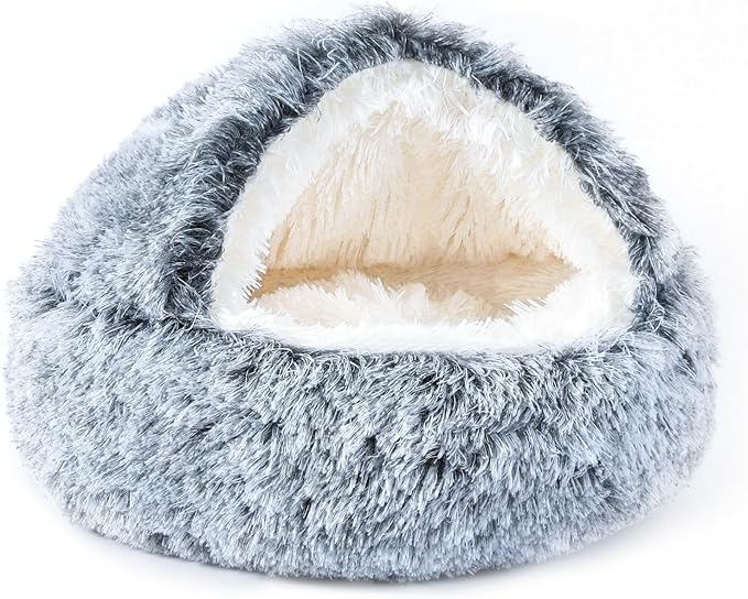 NOYAL Dog Bed Round Hooded Plush Cat Cave Donut Anti Anxiety Fluffy Dog Bed for Small Medium Dog and Cat