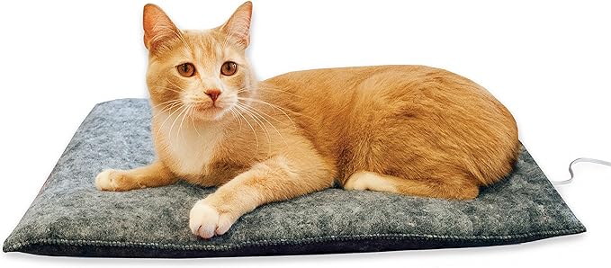 K&H Pet Products Amazin Kitty Pad Heated, Indoor Heated Cat Bed Traps Cat Hair and Dander, Washable Cat Mat, Gray 15 X 20 Inches, Heated 1-Pack