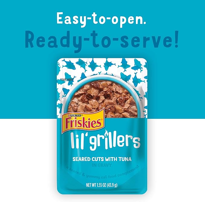 Purina Friskies Gravy Wet Cat Food Lickable Cat Treats, Lil' Grillers Seared Cuts With Tuna - (Pack of 16) 1.55 oz. Pouches